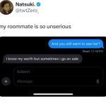 Screenshot of a humorous text exchange about knowing self-worth.