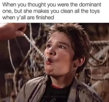 Young man surprised by unexpected dominant relationship dynamics.