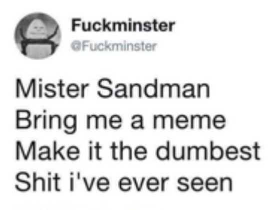 Meme text: "Mister Sandman, bring me a meme, make it the dumbest."