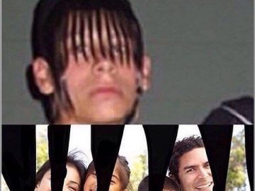 Meme showing a boy with bangs vs. a happy family behind curtains depicting different family perceptions.