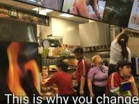 A McDonald's screen hack displaying inappropriate content due to unchanged default passwords.