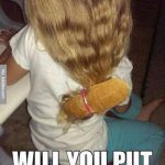 A girl with a literal bread bun tied into her hair as a ‘bun’ hairstyle.