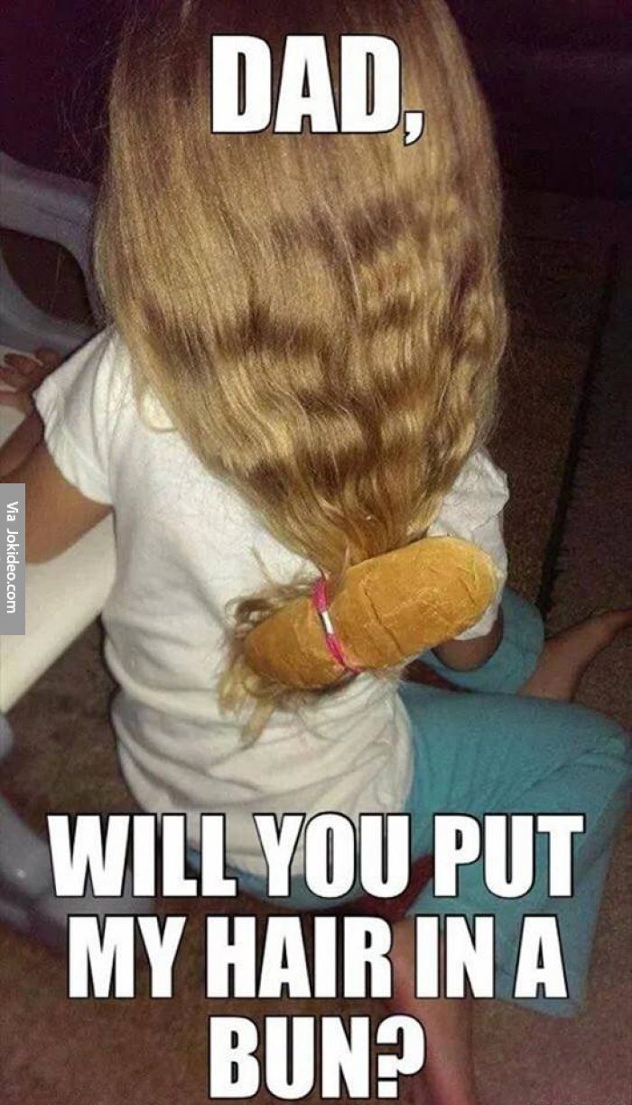 A girl with a literal bread bun tied into her hair as a ‘bun’ hairstyle.