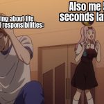 Animated characters depicting life struggles in a humorous meme.