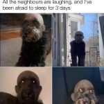 Bald dog with funny appearance after grooming mishap