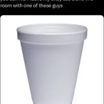 Styrofoam cup isolated on white background, funny meme context
