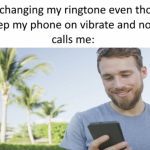 Man smiling at phone with text about changing ringtone