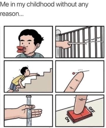 Cartoon depicting funny childhood behaviors and nostalgia humor.