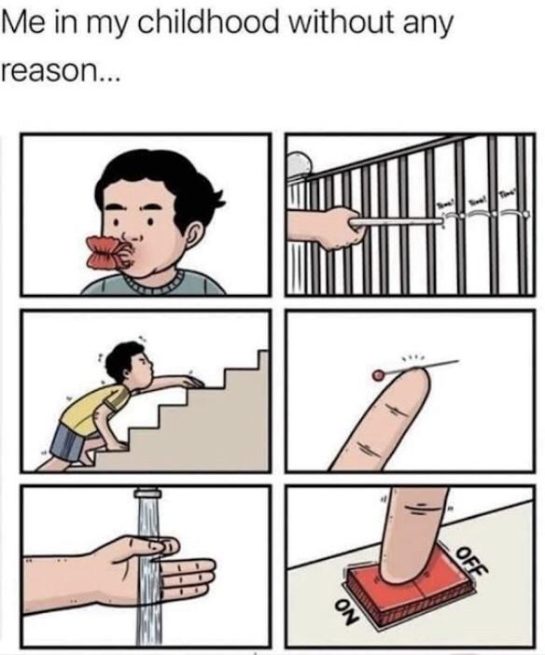 Cartoon depicting funny childhood behaviors and nostalgia humor.