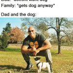 A man kneeling with a smiling expression, next to a small dog in a park.