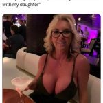 Woman with a drink in a humorous dating meme setting