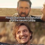 Two men discussing meme humor with funny expressions