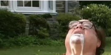 Man with boiling pasta splatter on face, funny cooking meme