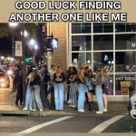 Group of people outside wearing similar outfits, resembling each other humorously.