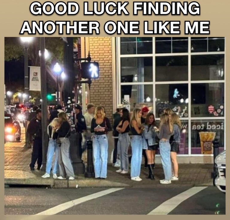 Group of people outside wearing similar outfits, resembling each other humorously.