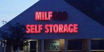 Illuminated self storage sign missing letters, humor fail