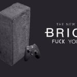 Xbox console parody with a brick and controller.