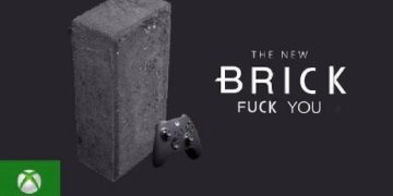 Xbox console parody with a brick and controller.