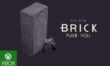 Xbox console parody with a brick and controller.