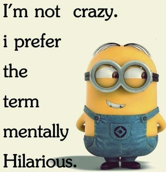 Minion with text saying "I'm not crazy, I prefer the term mentally hilarious."