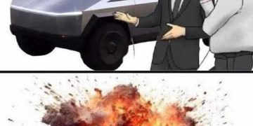 Car salesman slaps roof of car meme with explosion below.