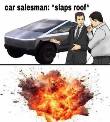Car salesman slaps roof of car meme with explosion below.