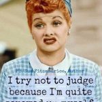 Vintage meme woman with a humorous expression about self-judgment.