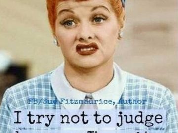 Vintage meme woman with a humorous expression about self-judgment.