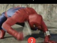 Spiderman in panic over accidental phone call.