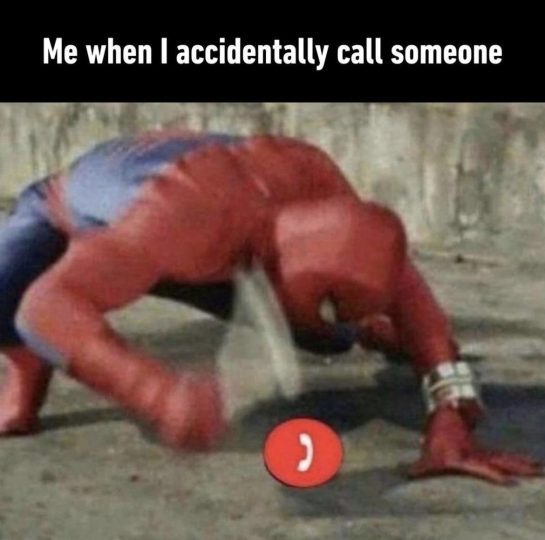 Spiderman in panic over accidental phone call.