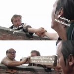 A sequence of two images showing a sudden bathroom crisis after a shower.