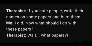 Therapist suggests unknown method; hilarity ensues.