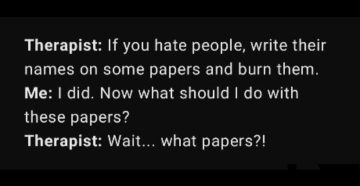 Therapist suggests unknown method; hilarity ensues.