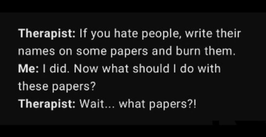 Therapist suggests unknown method; hilarity ensues.