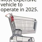 Shopping cart labeled as the most expensive vehicle in 2025.
