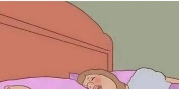 Cartoon of a woman sleeping on a bed, illustrating adult life fun.