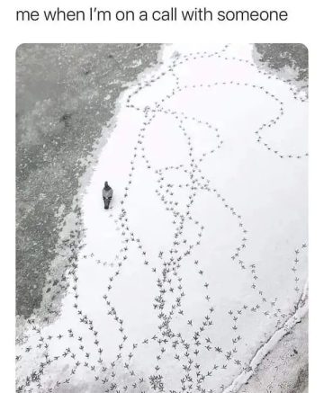 Lone person with scattered footprints symbolizing a wandering mind on a call