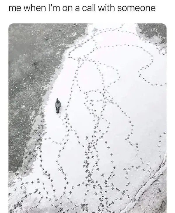 Lone person with scattered footprints symbolizing a wandering mind on a call