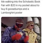 Person enthusiastically counting money for a Scholastic Book Fair.