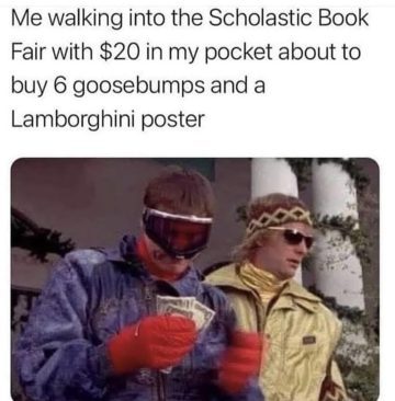 Person enthusiastically counting money for a Scholastic Book Fair.