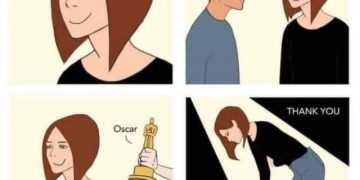 A woman wins an Oscar for acting despite feeling depressed.