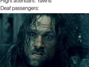 Intense reaction of a passenger to flight attendant's yawn.