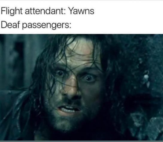 Intense reaction of a passenger to flight attendant's yawn.