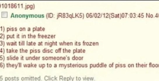 Screenshot of an anonymous prank involving frozen pee for a funny fail.