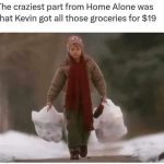 Kevin from Home Alone carrying groceries bought for $19.