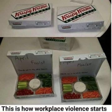 Krispy Kreme box reveals veggie tray surprise prank.