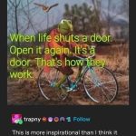 Kermit on a bike with text about opening doors when life shuts them.