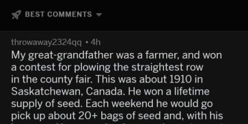 Reddit meme about winning a lifetime supply of seeds in 1910.