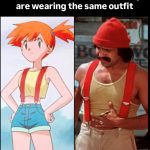 Cheech and Misty wearing identical outfits side-by-side.