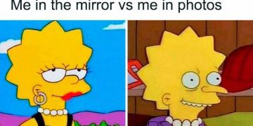 Lisa Simpson meme showing mirror vs photos reality.